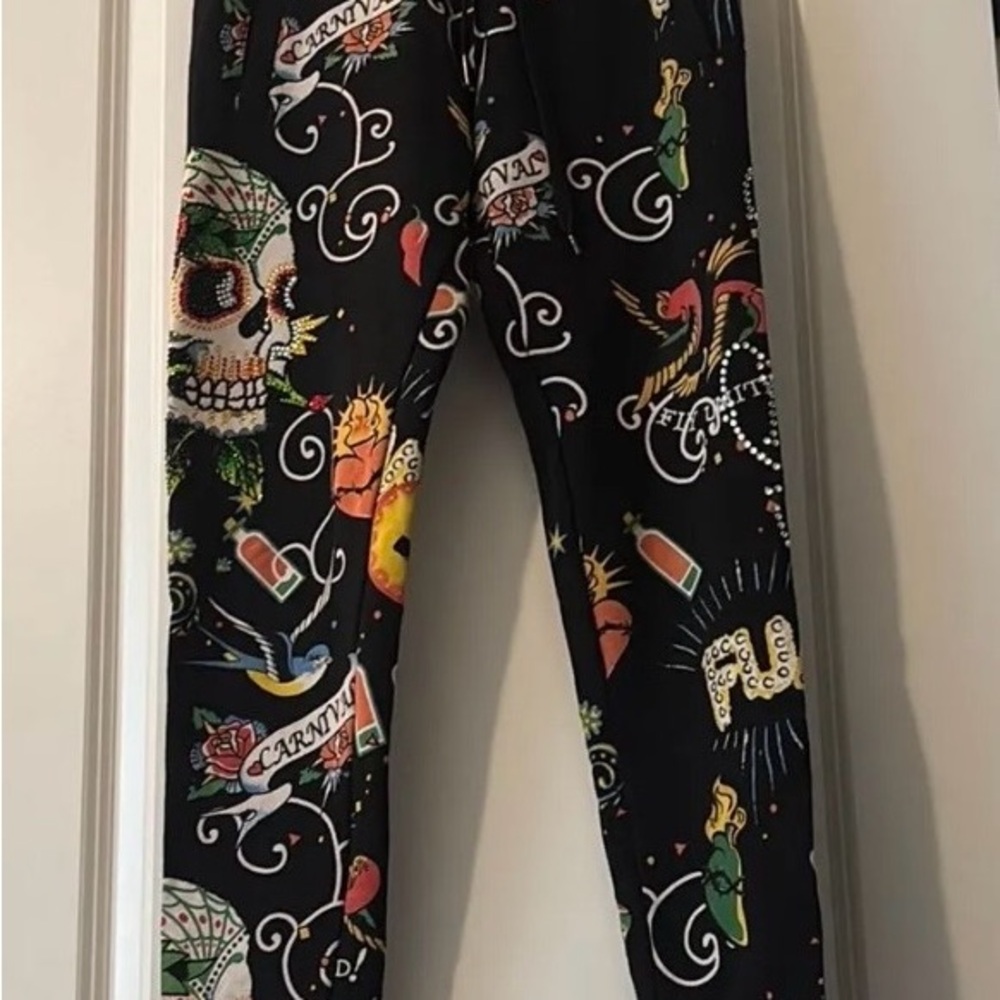 Ed Hardy Black Tattoo Skull & Rose Print Joggers